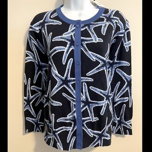 CROWN & IVY Beach Starfish Cardigan Sweater XL